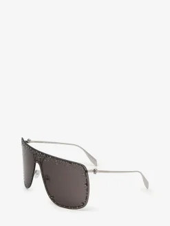 Hot Alexander McQueen Jewelled Skull Mask Sunglasses in Silver/Smoke