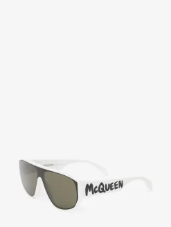 Sale Alexander McQueen McQueen Graffiti Mask Sunglasses in White