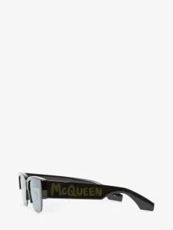 Best Alexander McQueen McQueen Graffiti Square Sunglasses in Black/Green