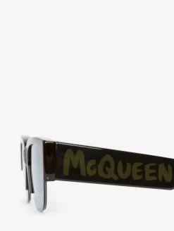 Best Alexander McQueen McQueen Graffiti Square Sunglasses in Black/Green
