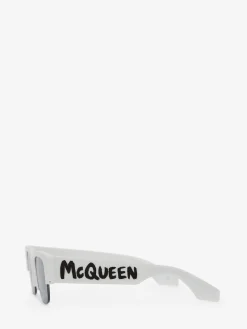 New Alexander McQueen McQueen Graffiti Square Sunglasses in White/Blue