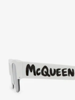 New Alexander McQueen McQueen Graffiti Square Sunglasses in White/Blue