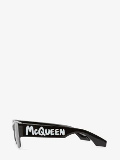 Discount Alexander McQueen McQueen Graffiti Square Sunglasses in Black/Smoke