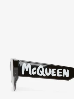 Discount Alexander McQueen McQueen Graffiti Square Sunglasses in Black/Smoke
