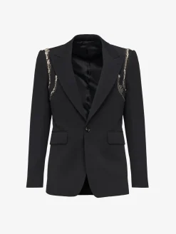 Cheap Alexander McQueen Men's Crystal Harness Single-breasted Jacket in Black