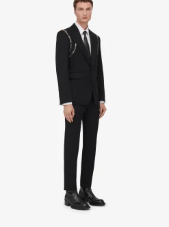 Cheap Alexander McQueen Men's Crystal Harness Single-breasted Jacket in Black