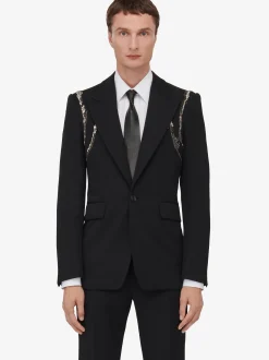 Cheap Alexander McQueen Men's Crystal Harness Single-breasted Jacket in Black