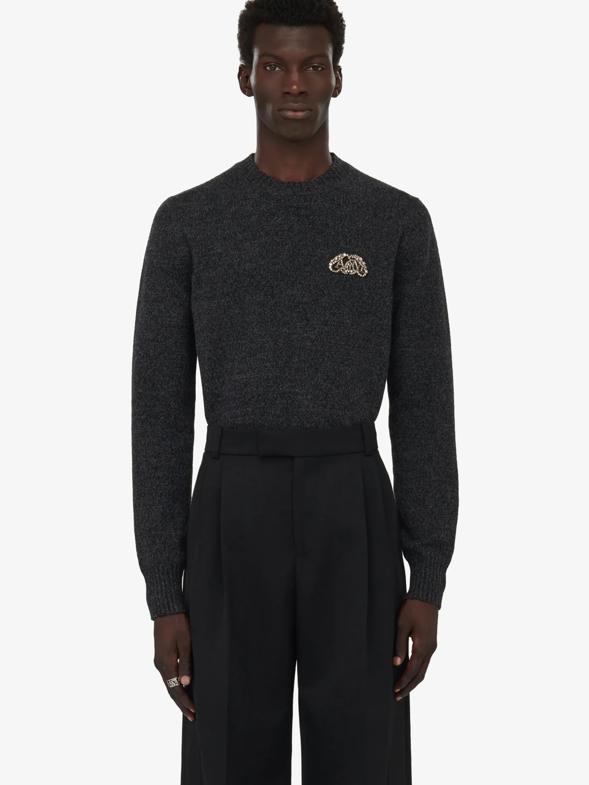 Outlet Alexander McQueen Men's Crystal Seal Logo Jumper in Charcoal/Crystal