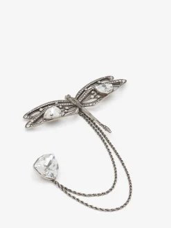 Discount Alexander McQueen Men's Dragonfly Double Pin Brooch in Antique Silver