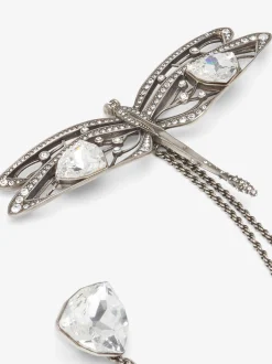 Discount Alexander McQueen Men's Dragonfly Double Pin Brooch in Antique Silver