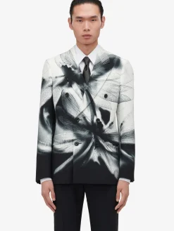 Cheap Alexander McQueen Men's Dragonfly Shadow Double-breasted Jacket in Black/White