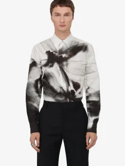 Sale Alexander McQueen Men's Dragonfly Shadow Shirt in Black/White