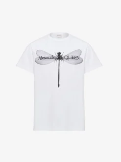 Cheap Alexander McQueen Men's Dragonfly T-shirt in White/Black