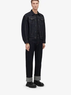 Best Sale Alexander McQueen Men's Dropped Shoulder Denim Jacket in Indigo