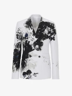 Flash Sale Alexander McQueen Men's Dutch Flower Double-breasted Jacket in Black/White