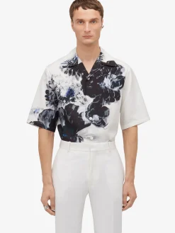 Online Alexander McQueen Men's Dutch Flower Hawaiian Shirt in Black/White