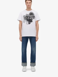Hot Alexander McQueen Men's Dutch Flower Logo T-shirt in White/Black