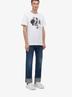Shop Alexander McQueen Men's Dutch Flower Skull Print  in White/Black