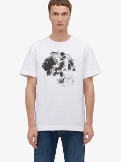 Shop Alexander McQueen Men's Dutch Flower Skull Print  in White/Black