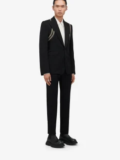 Cheap Alexander McQueen Men's Embroidered Harness Single-breasted Jacket in Black