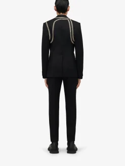Cheap Alexander McQueen Men's Embroidered Harness Single-breasted Jacket in Black