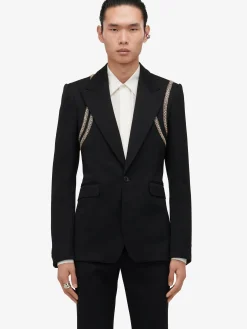 Cheap Alexander McQueen Men's Embroidered Harness Single-breasted Jacket in Black