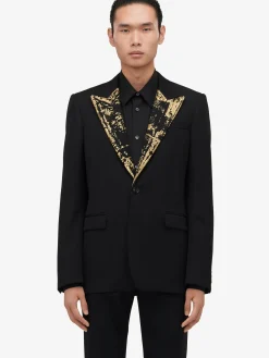 Store Alexander McQueen Men's Embroidered Single-breasted Jacket in Black