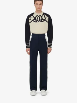 New Alexander McQueen Men's Exploded Seal Logo Jumper in Cream/Navy