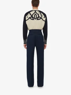 New Alexander McQueen Men's Exploded Seal Logo Jumper in Cream/Navy