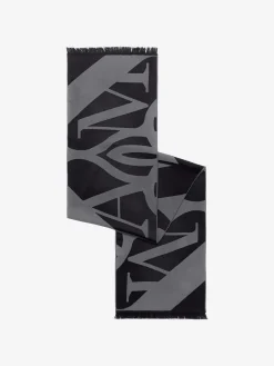 New Alexander McQueen Men's Exploded Seal Logo Scarf in Black/Medium Grey