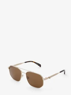 Flash Sale Alexander McQueen Men's Floating Skull Metal Caravan Sunglasses in Gold/Brown