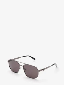 Clearance Alexander McQueen Men's Floating Skull Metal Caravan Sunglasses in Ruthenium
