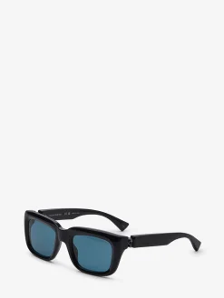 Store Alexander McQueen Men's Floating Skull Rectangular Sunglasses in Black/Blue
