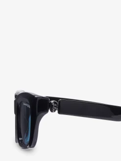 Store Alexander McQueen Men's Floating Skull Rectangular Sunglasses in Black/Blue