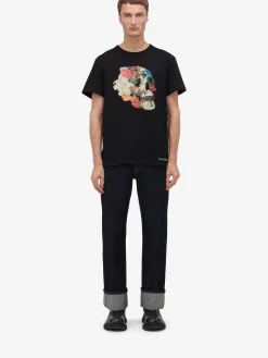 Best Sale Alexander McQueen Men's Floral Skull T-shirt in Black/Multicolor
