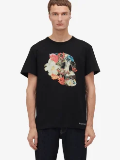 Best Sale Alexander McQueen Men's Floral Skull T-shirt in Black/Multicolor