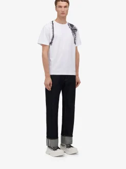 New Alexander McQueen Men's Fold Harness T-shirt in White/Black