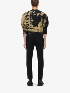 Clearance Alexander McQueen Men's Fold Jacquard Jumper in Black/ Gold