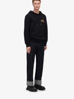 Best Alexander McQueen Men's Half Seal Logo Hooded Sweatshirt in Black
