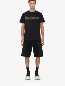 Fashion Alexander McQueen Men's Hybrid Denim Shorts in Black