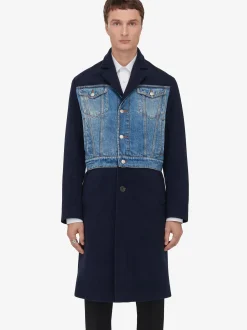 Best Alexander McQueen Men's Hybrid Overcoat in Navy/Blue Washed