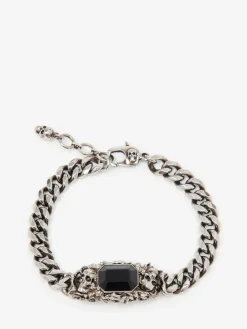 Clearance Alexander McQueen Men's Ivy Skull Chain Bracelet in Antique Silver