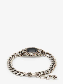Clearance Alexander McQueen Men's Ivy Skull Chain Bracelet in Antique Silver
