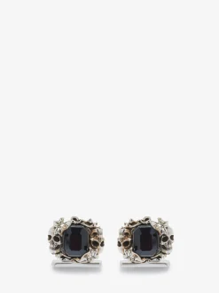 Sale Alexander McQueen Men's Ivy Skull Cufflinks in Antique Silver