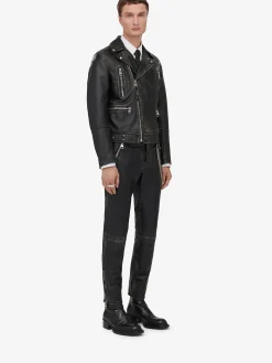 Online Alexander McQueen Men's Leather Biker Jacket in Black/Ivory