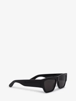 Clearance Alexander McQueen Men's McQueen Angled Rectangular Sunglasses in Black/Smoke