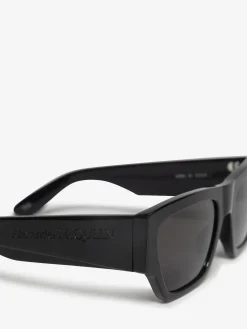 Clearance Alexander McQueen Men's McQueen Angled Rectangular Sunglasses in Black/Smoke