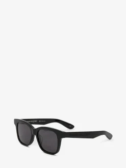 Best Sale Alexander McQueen Men's McQueen Angled Rectangular Sunglasses in Black