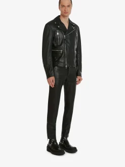 Outlet Alexander McQueen Men's McQueen Classic Leather Biker Jacket in Black