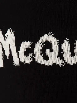 New Alexander McQueen Men's McQueen Graffiti Crew Neck Sweater in Black